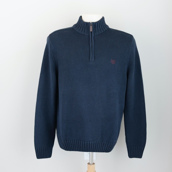 Men's Chaps Mock Turtleneck Pullover Zip Sweater 100 % Cotton Navy Size S/M - Picture 4 of 6